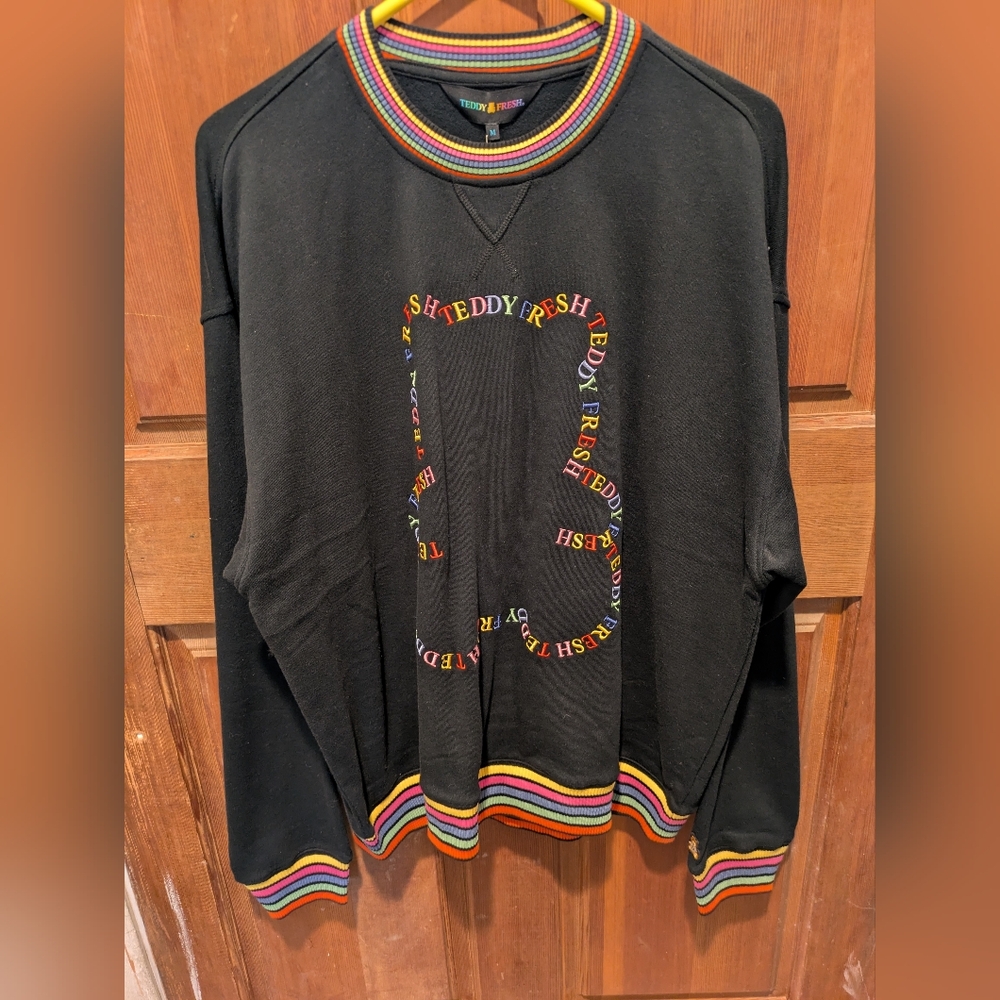 Teddy Fresh NWT Rainbow Winter Bear Bold Graphic Oversized Crewneck Sweater M